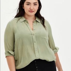 TORRID Green Long-Sleeves Button Down Blouse Size 3X